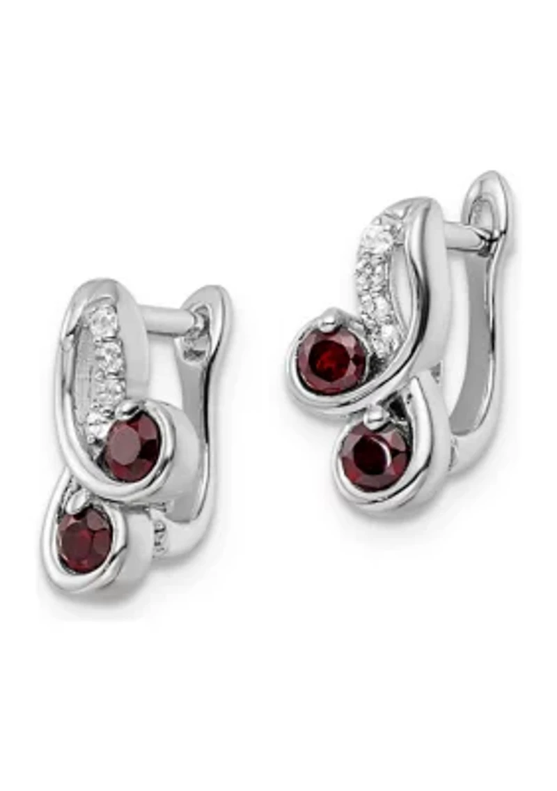 5/8 ct. t.w. Garnet and White Topaz Swirl Hinged Earrings in Rhodium-Plated Sterling Silver