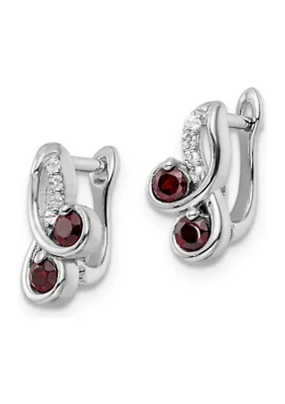 5/8 ct. t.w. Garnet and White Topaz Swirl Hinged Earrings in Rhodium-Plated Sterling Silver