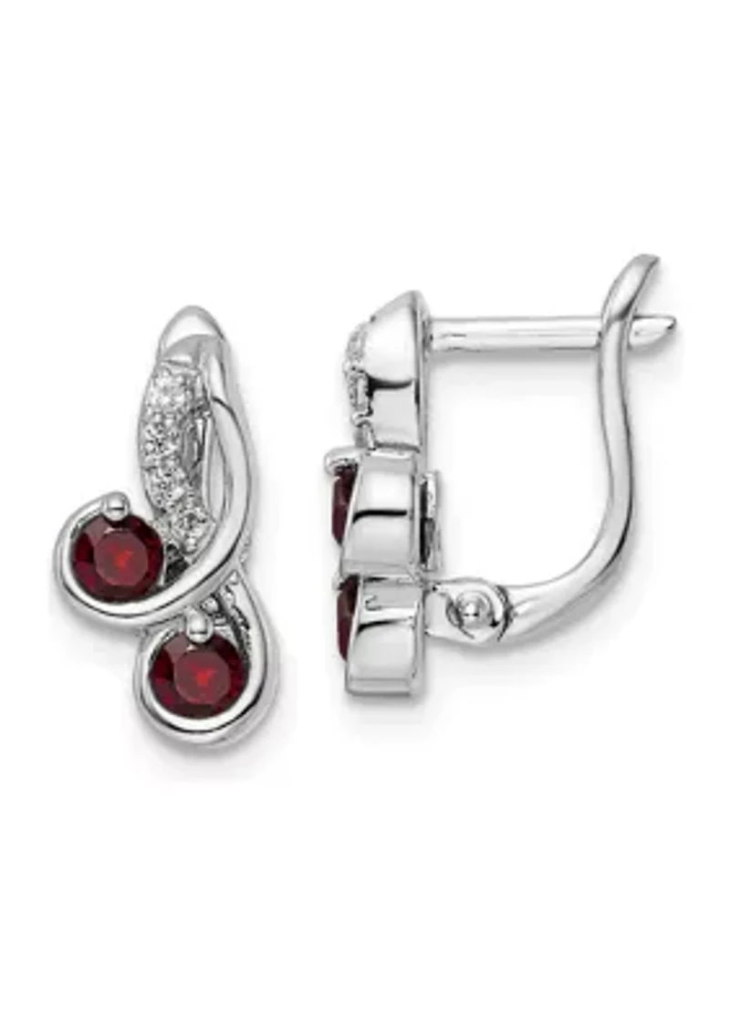 5/8 ct. t.w. Garnet and White Topaz Swirl Hinged Earrings in Rhodium-Plated Sterling Silver