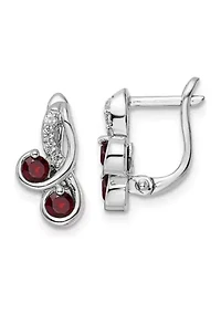 5/8 ct. t.w. Garnet and White Topaz Swirl Hinged Earrings in Rhodium-Plated Sterling Silver