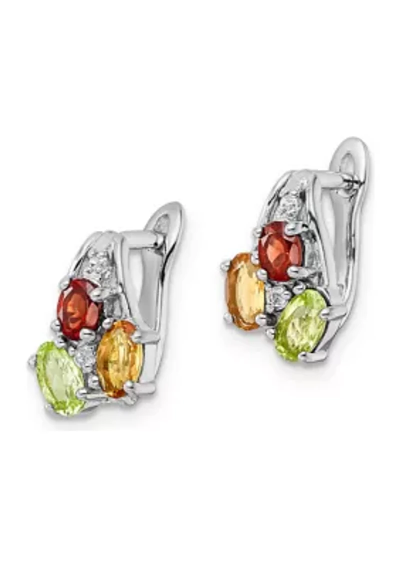 1.3 ct. t.w. Peridot, Citrine, Garnet and White Topaz Hinged Earrings in Rhodium-Plated Sterling Silver