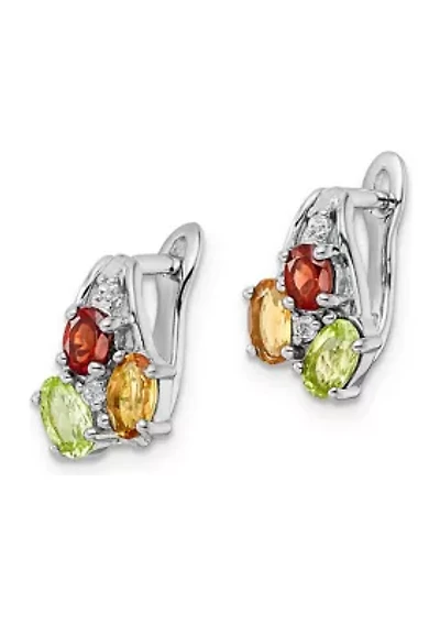 1.3 ct. t.w. Peridot, Citrine, Garnet and White Topaz Hinged Earrings in Rhodium-Plated Sterling Silver