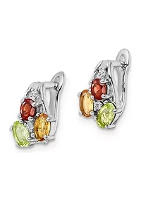 1.3 ct. t.w. Peridot, Citrine, Garnet and White Topaz Hinged Earrings in Rhodium-Plated Sterling Silver