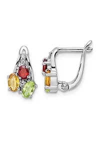 1.3 ct. t.w. Peridot, Citrine, Garnet and White Topaz Hinged Earrings in Rhodium-Plated Sterling Silver