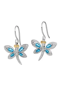 1/2 ct. t.w. Light Blue Topaz, 1 ct. t.w. London Blue Topaz and 1/10 ct. t.w. Diamond Dragonfly Earrings in Sterling Silver and 14K Gold True Two-Tone