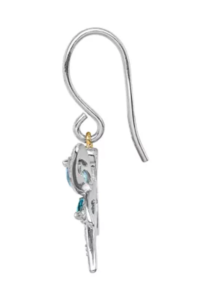 1/2 ct. t.w. Light Blue Topaz, 1 ct. t.w. London Blue Topaz and 1/10 ct. t.w. Diamond Dragonfly Earrings in Sterling Silver and 14K Gold True Two-Tone