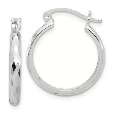 Sterling Silver Polished Textured Hoop Earrings