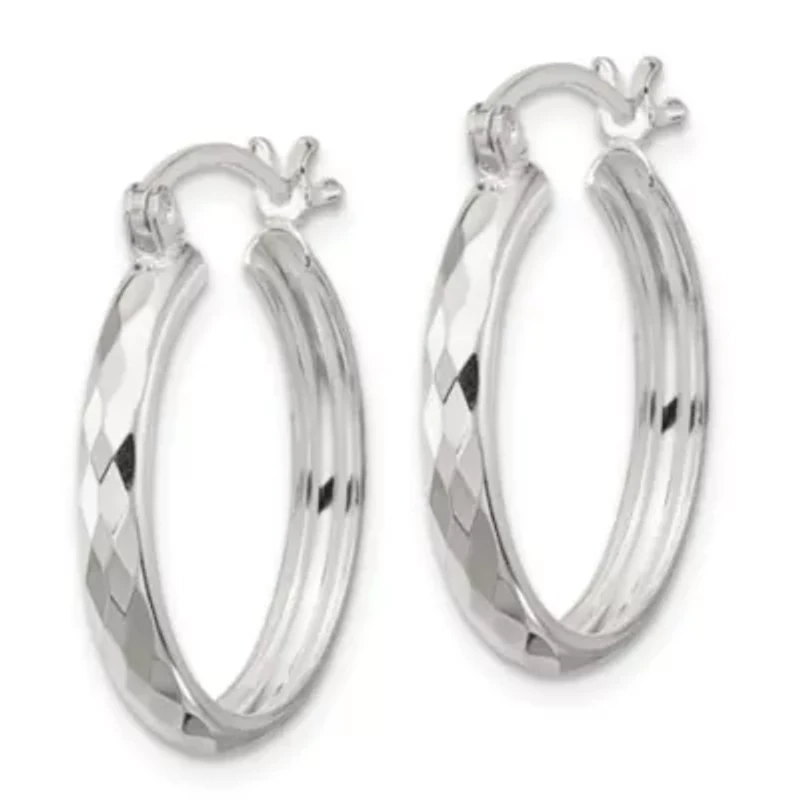 Sterling Silver Polished Textured Hoop Earrings