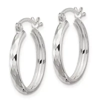 Sterling Silver Polished Textured Hoop Earrings