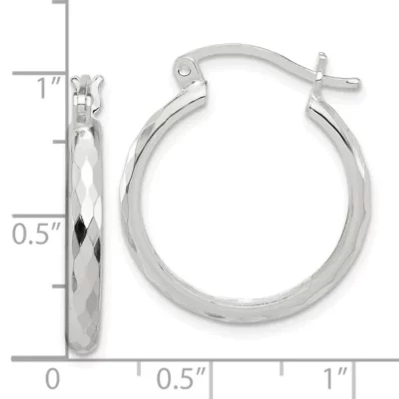 Sterling Silver Polished Textured Hoop Earrings