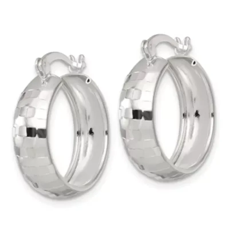 Sterling Silver Polished Diamond-cut 20x6mm Round Hoop Earrings
