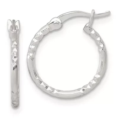 Sterling Silver Polished Diamond-cut Textured 16x1.5mm Round Hoop Earrings