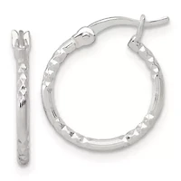 Sterling Silver Polished Diamond-cut Textured 16x1.5mm Round Hoop Earrings