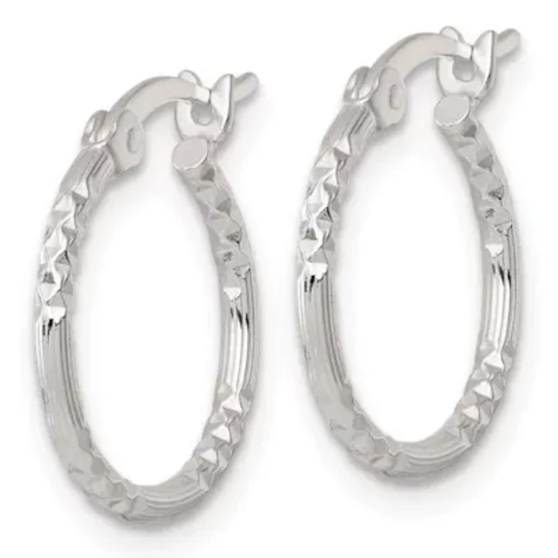 Sterling Silver Polished Diamond-cut Textured 16x1.5mm Round Hoop Earrings