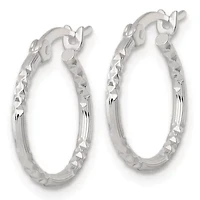 Sterling Silver Polished Diamond-cut Textured 16x1.5mm Round Hoop Earrings