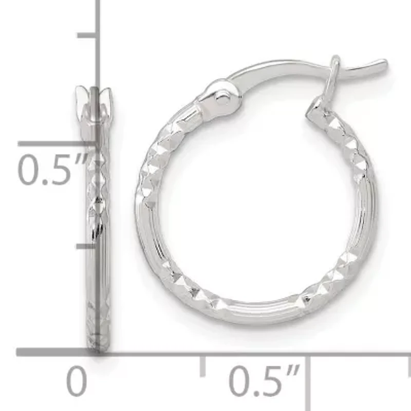 Sterling Silver Polished Diamond-cut Textured 16x1.5mm Round Hoop Earrings