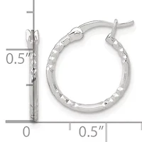 Sterling Silver Polished Diamond-cut Textured 16x1.5mm Round Hoop Earrings