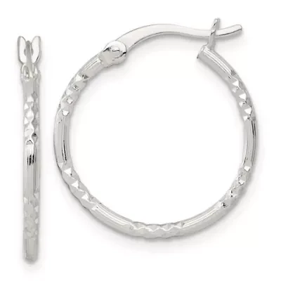 Sterling Silver Polished Diamond-cut Textured 20x1.5mm Round Hoop Earrings