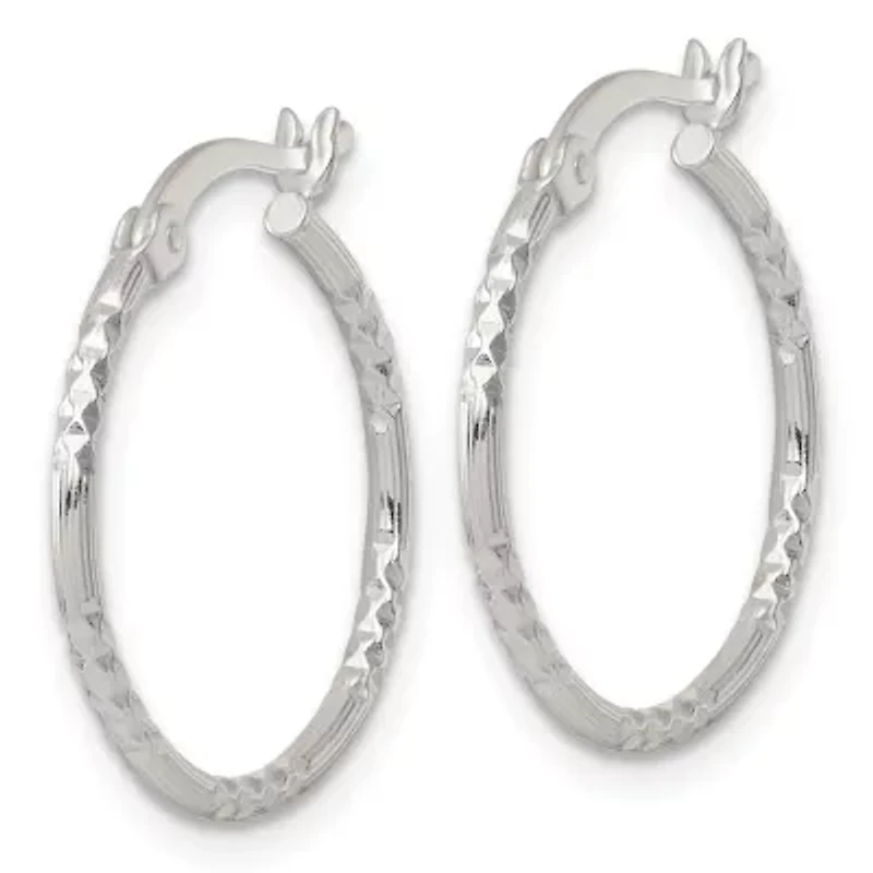 Sterling Silver Polished Diamond-cut Textured 20x1.5mm Round Hoop Earrings