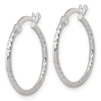 Sterling Silver Polished Diamond-cut Textured 20x1.5mm Round Hoop Earrings