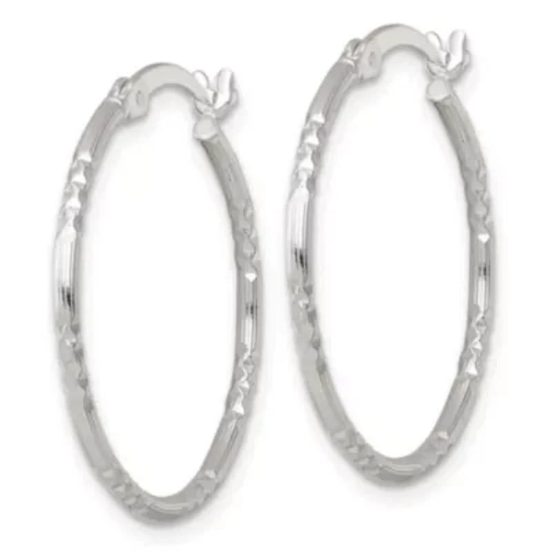 Sterling Silver Polished Diamond-cut Textured 25x1.5mm Round Hoop Earrings