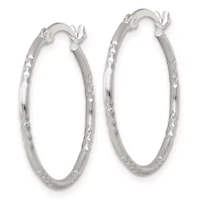 Sterling Silver Polished Diamond-cut Textured 25x1.5mm Round Hoop Earrings
