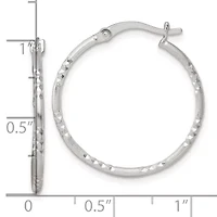 Sterling Silver Polished Diamond-cut Textured 25x1.5mm Round Hoop Earrings
