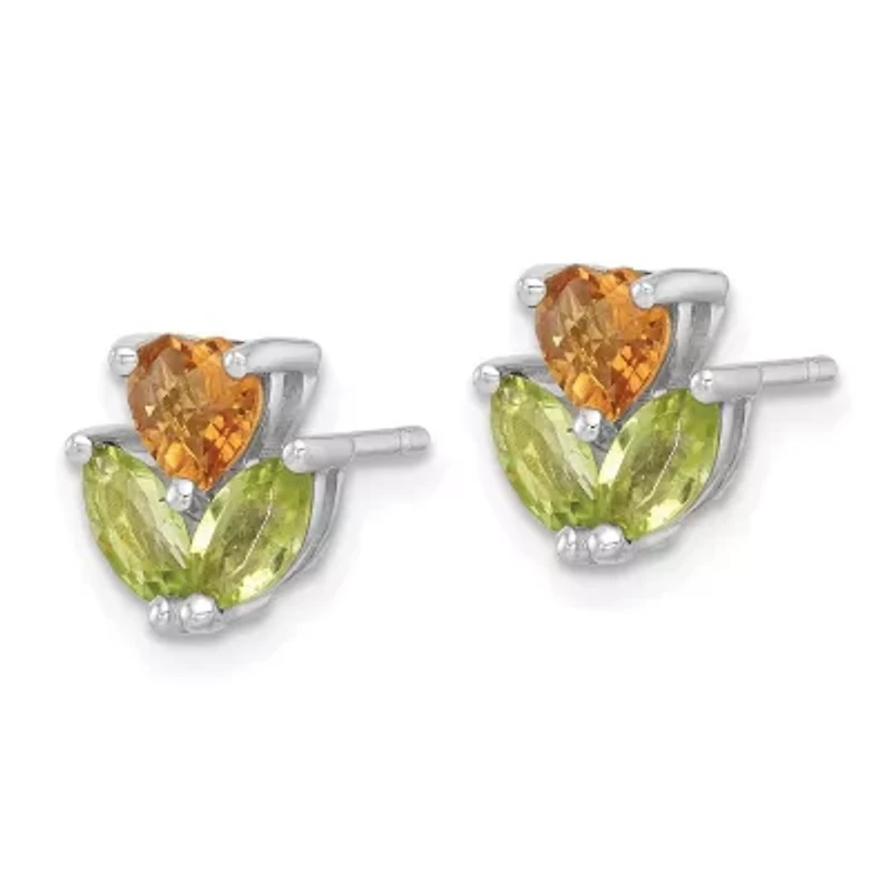 1/2 ct. t.w. Peridot and 1/3 ct. t.w. Citrine Flower Post Earrings in Rhodium-plated Sterling Silver