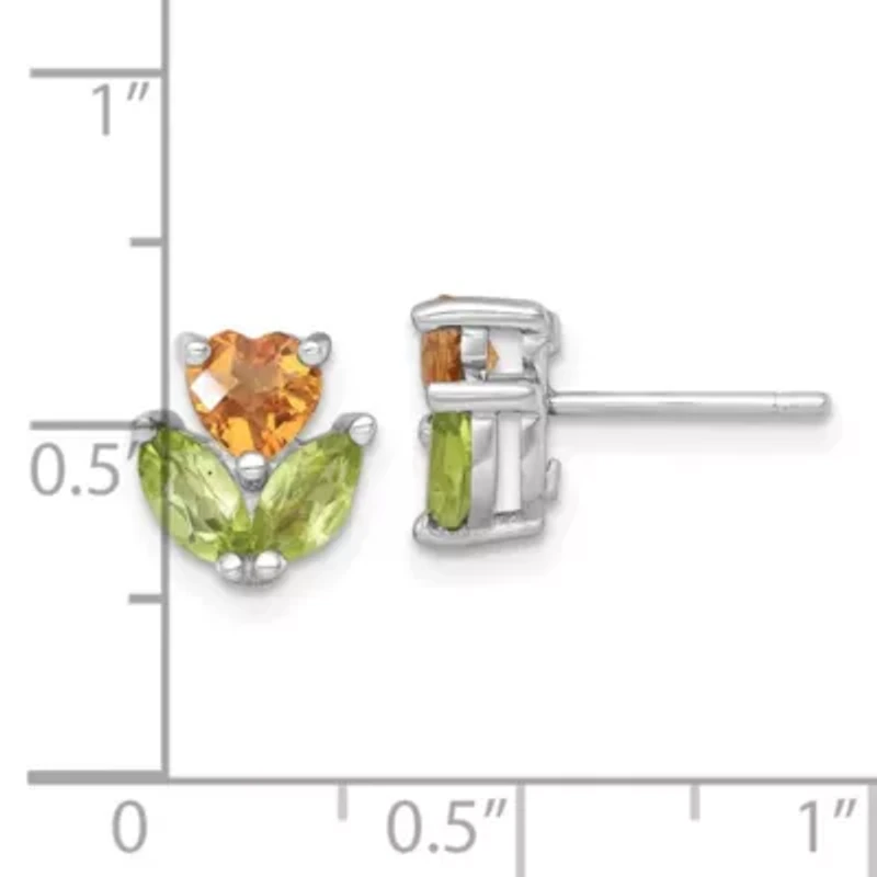 1/2 ct. t.w. Peridot and 1/3 ct. t.w. Citrine Flower Post Earrings in Rhodium-plated Sterling Silver