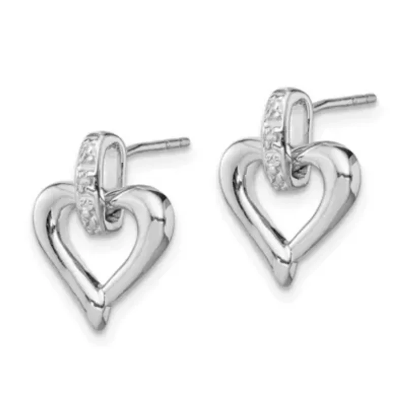 0.01 ct. t.w. Diamond Heart with Earrings in Rhodium-plated Sterling Silver