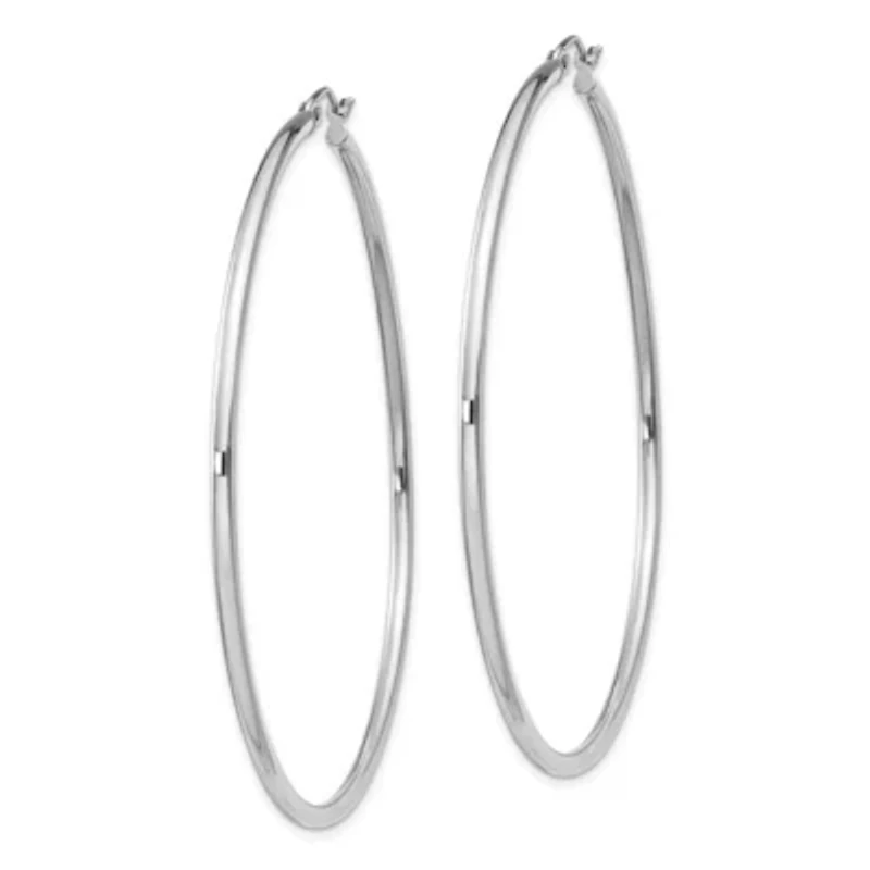 Sterling Silver Rhodium-plated 2mm Round Hoop Earrings
