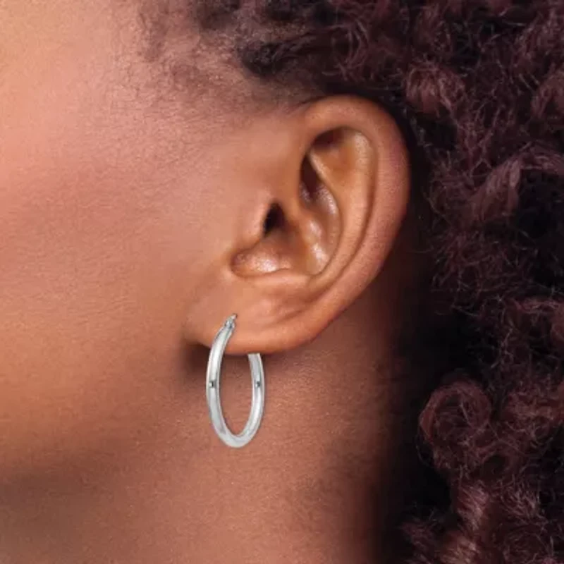 Sterling Silver Rhodium-plated 2.5mm Round Hoop Earrings