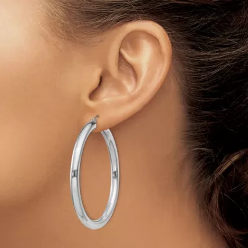 Sterling Silver Rhodium-plated 4mm Round Hoop Earrings