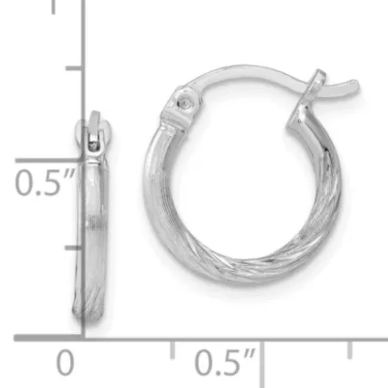 Sterling Silver Rhodium-plated 2mm Polished/Satin Diamond-cut Hoop Earrings