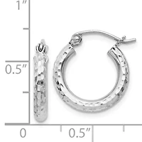 Sterling Silver Rhodium-plated 2.5mm Diamond-cut Hoop Earrings
