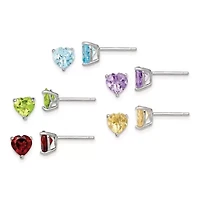 7.7 ct. t.w. Amethyst, Garnet, Citrine, Peridot and Swiss Blue Topaz Post Earring Set in Rhodium-plated Sterling Silver