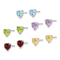 7.7 ct. t.w. Amethyst, Garnet, Citrine, Peridot and Swiss Blue Topaz Post Earring Set in Rhodium-plated Sterling Silver