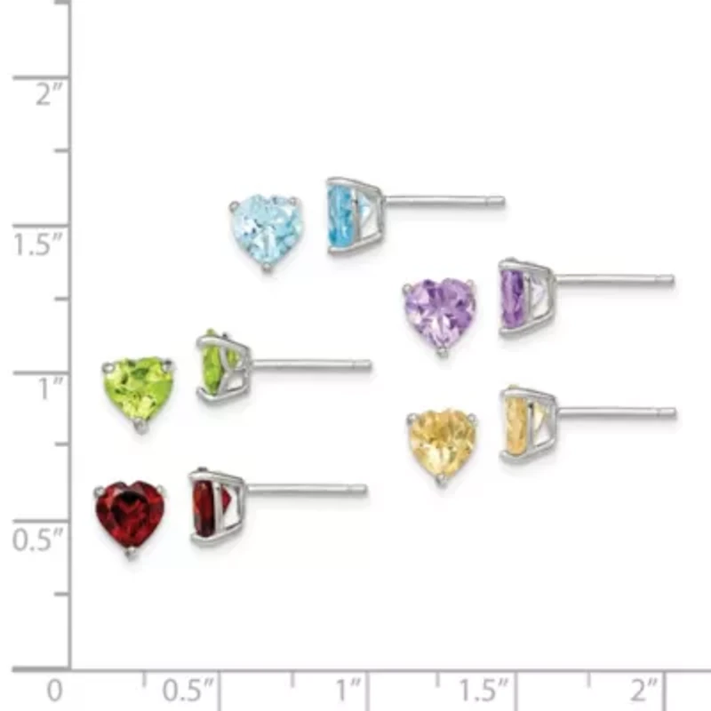 7.7 ct. t.w. Amethyst, Garnet, Citrine, Peridot and Swiss Blue Topaz Post Earring Set in Rhodium-plated Sterling Silver