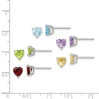 7.7 ct. t.w. Amethyst, Garnet, Citrine, Peridot and Swiss Blue Topaz Post Earring Set in Rhodium-plated Sterling Silver