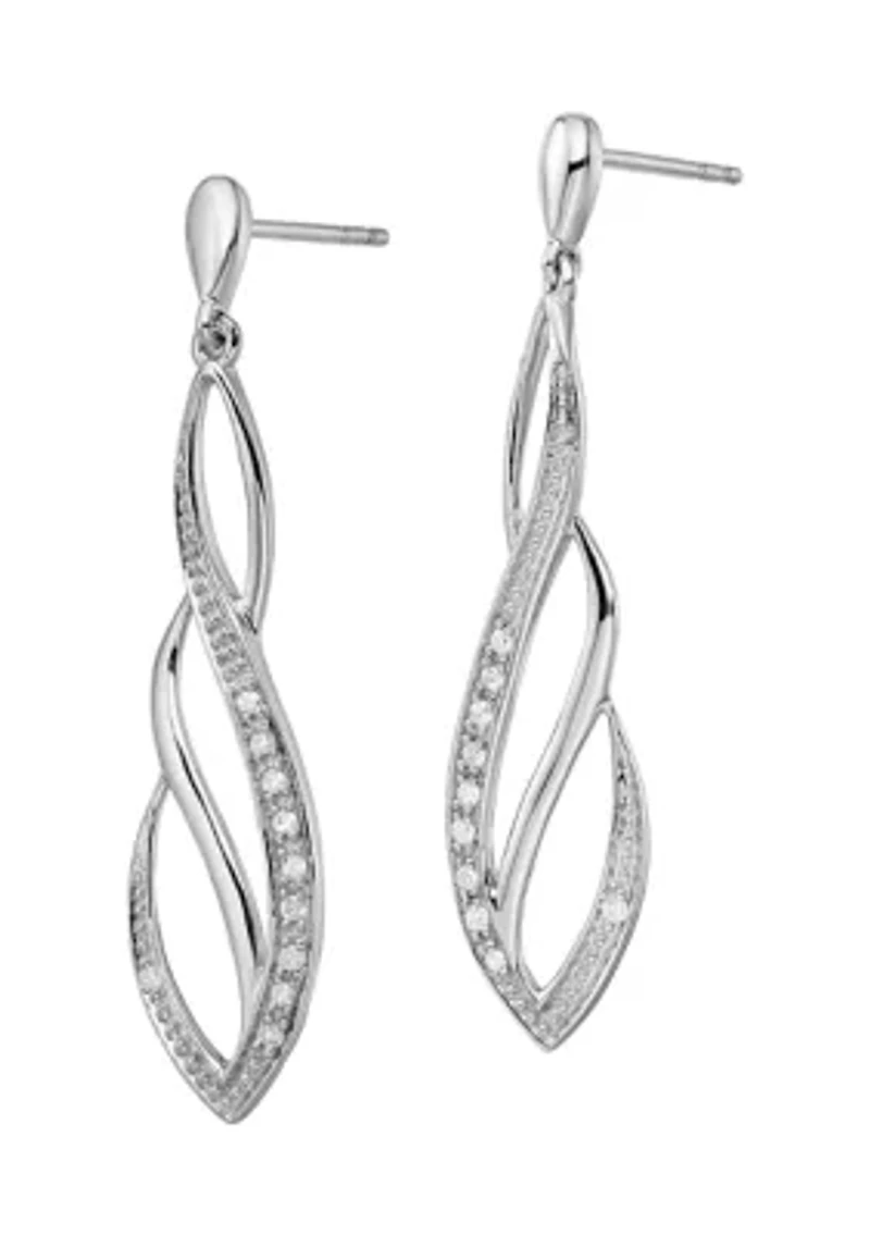 1/10 ct. t.w. Diamond Dangle Post Earrings in Rhodium Plated Sterling Silver