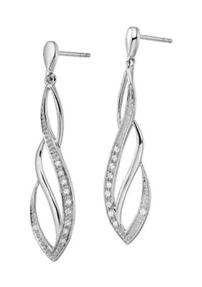 1/10 ct. t.w. Diamond Dangle Post Earrings in Rhodium Plated Sterling Silver