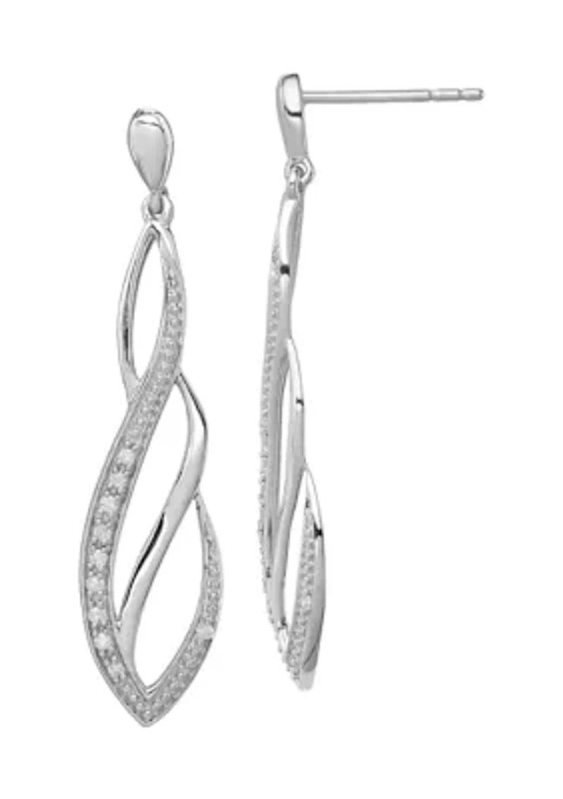 1/10 ct. t.w. Diamond Dangle Post Earrings in Rhodium Plated Sterling Silver