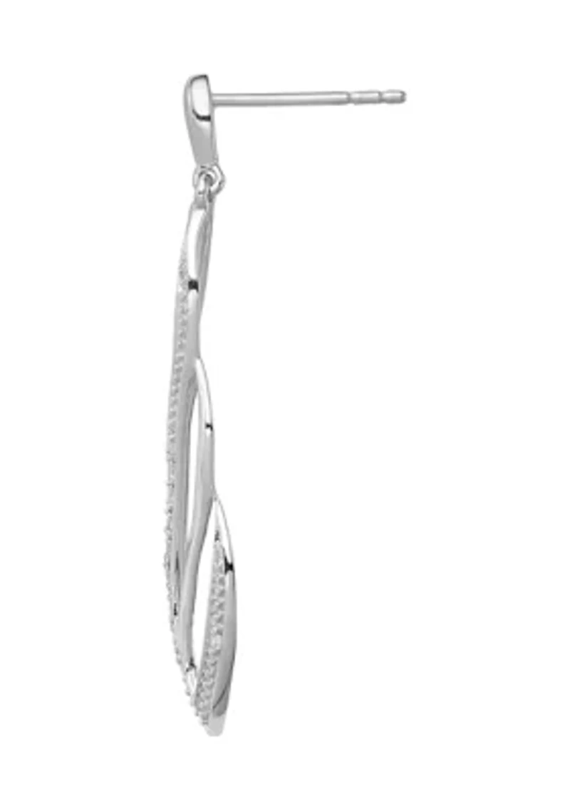 1/10 ct. t.w. Diamond Dangle Post Earrings in Rhodium Plated Sterling Silver