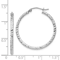 Sterling Silver Rhodium Plated Diamond-cut 2x30mm Hoop Earrings