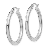 Sterling Silver Rhodium-plated 3mm Round Hoop Earrings