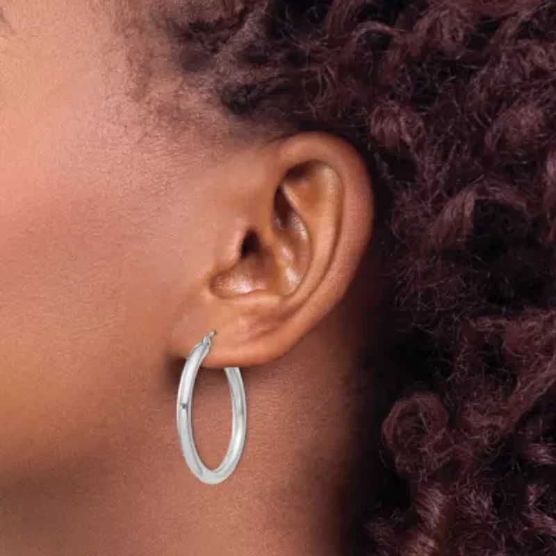 Sterling Silver Rhodium-plated 3mm Round Hoop Earrings