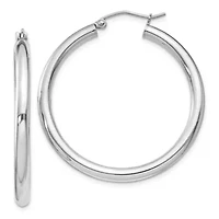 Sterling Silver Rhodium-plated 3mm Round Hoop Earrings