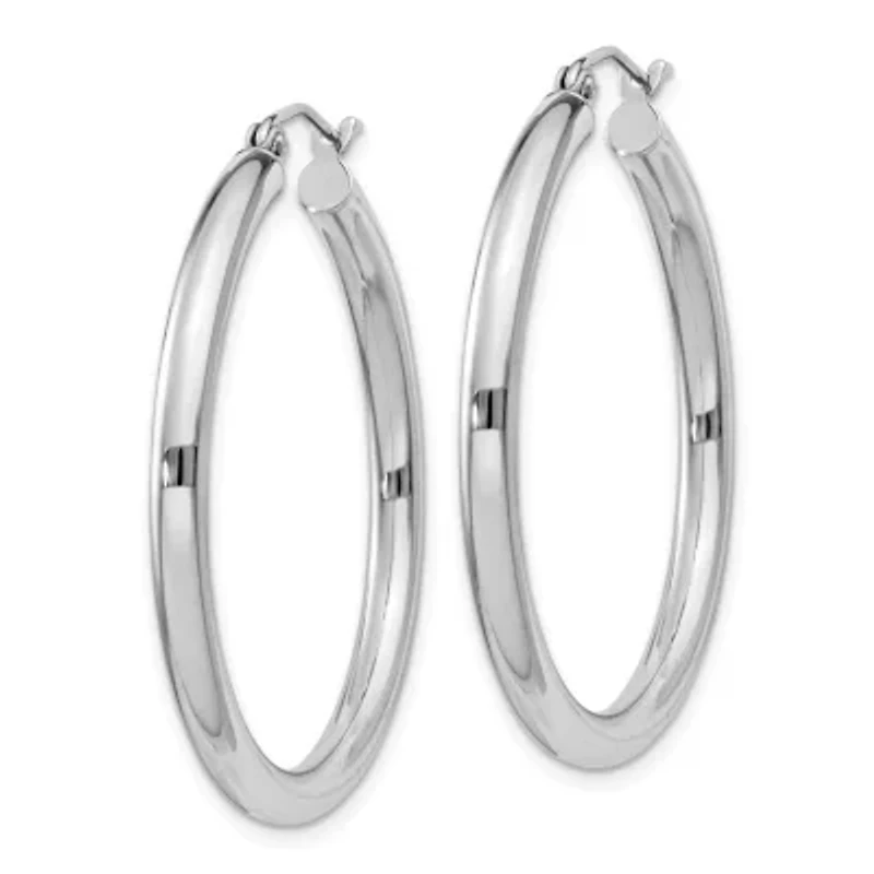 Sterling Silver Rhodium-plated 3mm Round Hoop Earrings