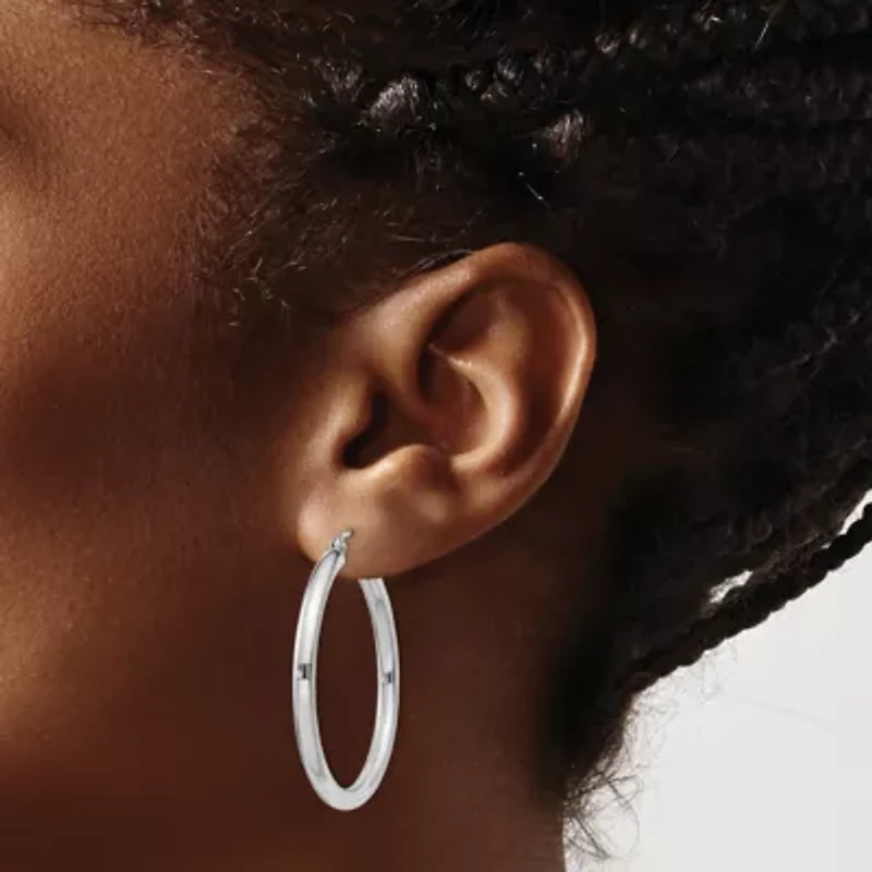 Sterling Silver Rhodium-plated 3mm Round Hoop Earrings