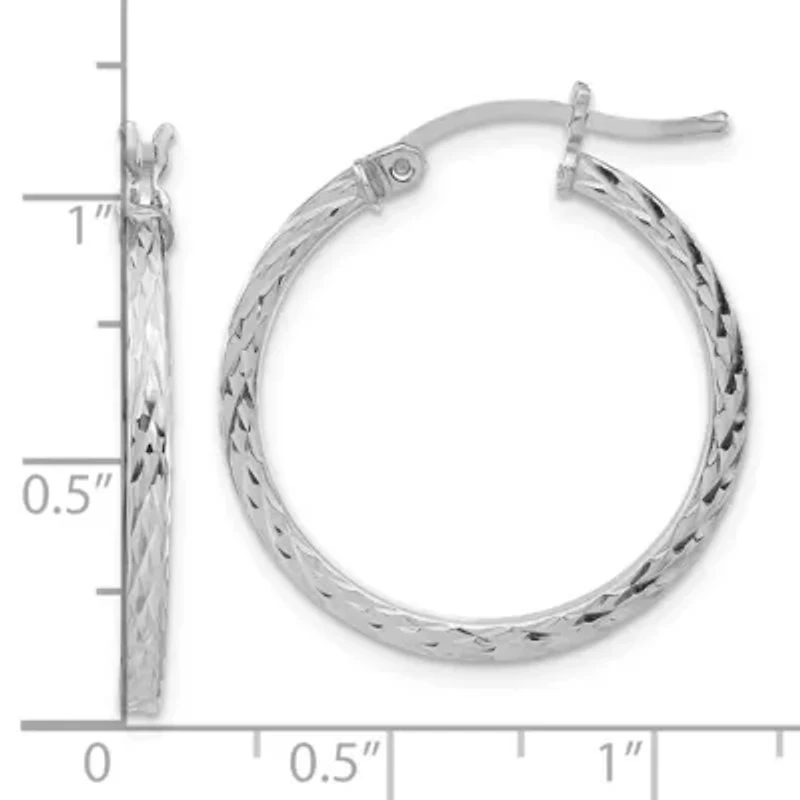 Sterling Silver Rhodium-plated Diamond-cut 2x25mm Square Tube Hoop Earrings